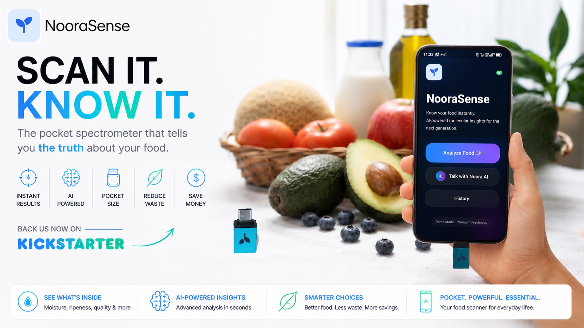 NooraSense — Scan it. Know it. The pocket spectrometer that tells you the truth about your food. Back us now on Kickstarter.